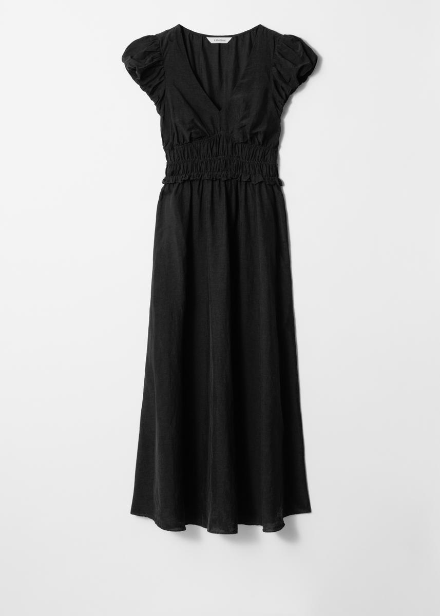 & Other Stories Midaxi Dress With Tiered Hem And Ruffle Sleeves In Black