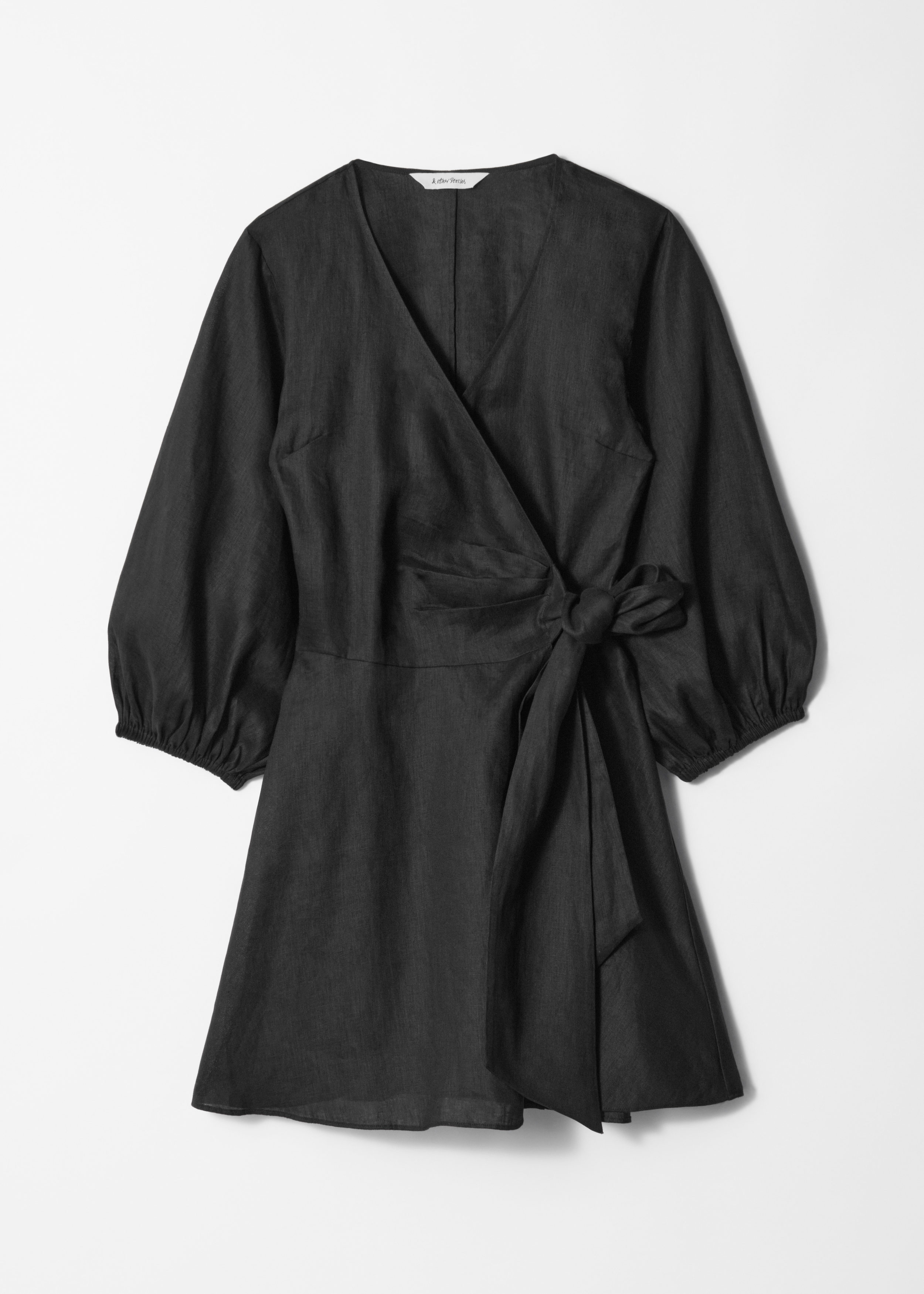 slim fit dress slacks Sasha Formal High Slit Wrap Dress in Black | Size: M | Rhinestone main image 1