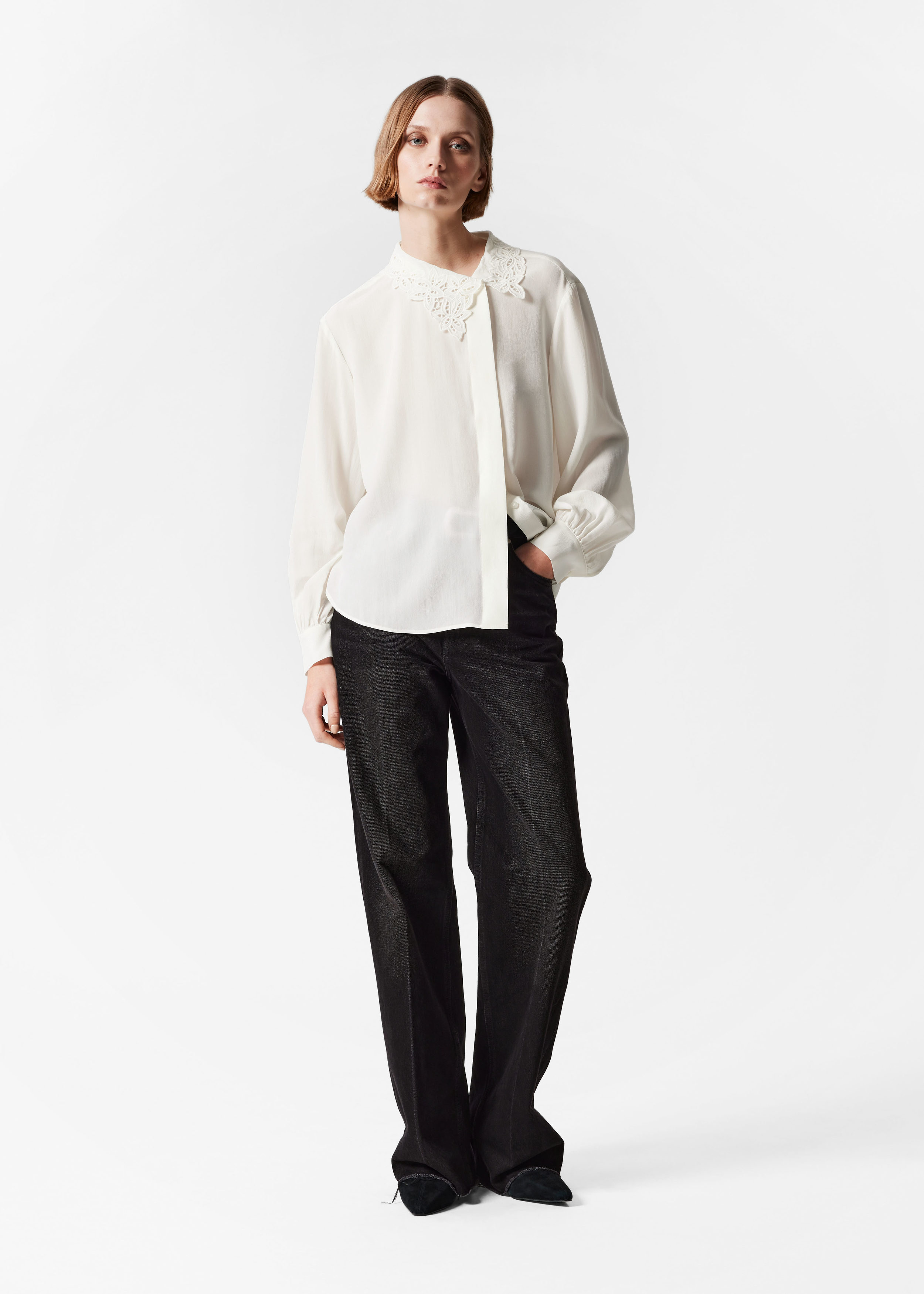 Asymmetric Collar Silk Blouse - White - & Other Stories AD