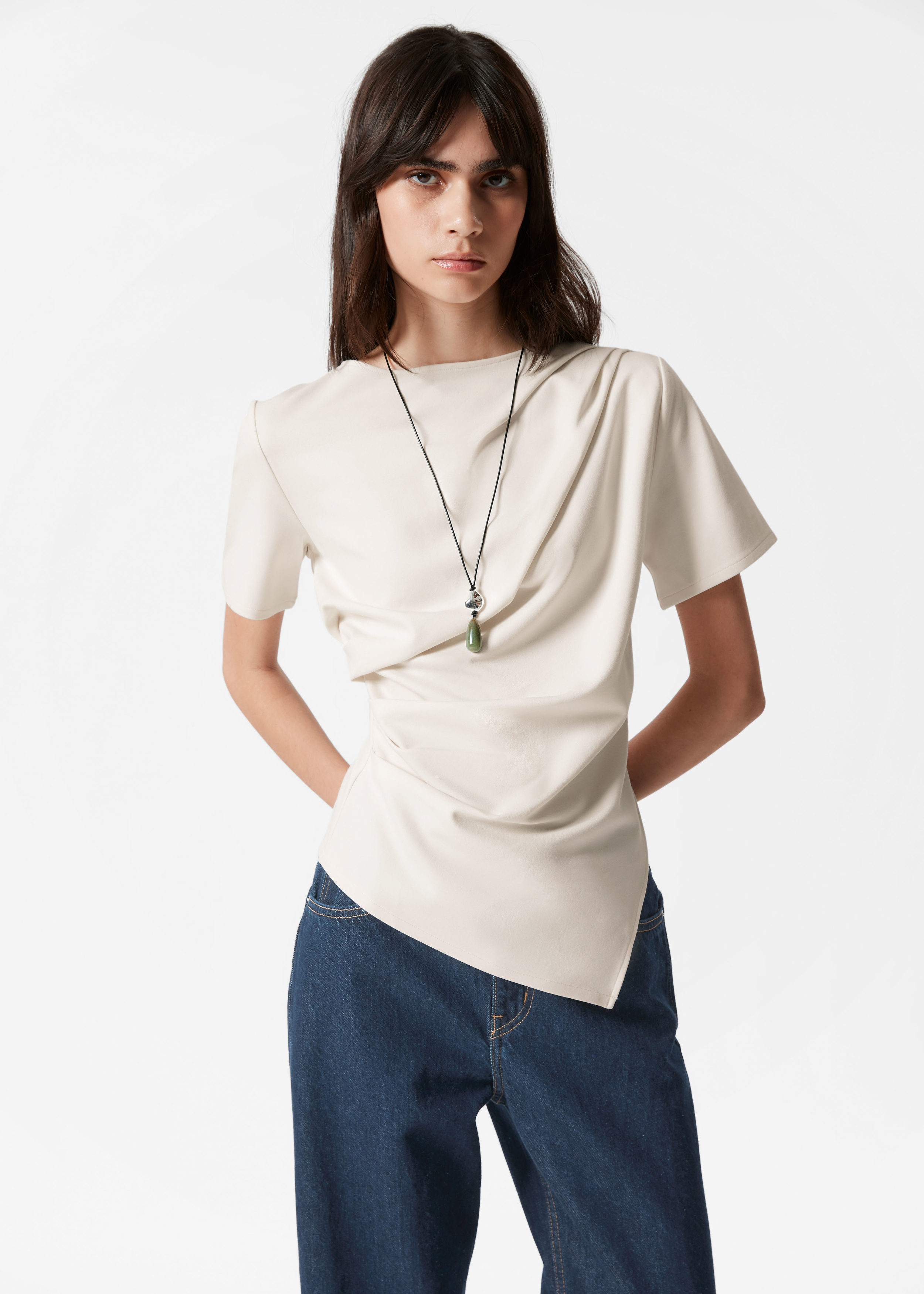 トップス ENFOLD 2025SS ASYMMETRY DRAPE T-SHIRT 25SS】ENFOLD エンフォルド / ASYMMETRY DRAPE LONG-SLEEVES T