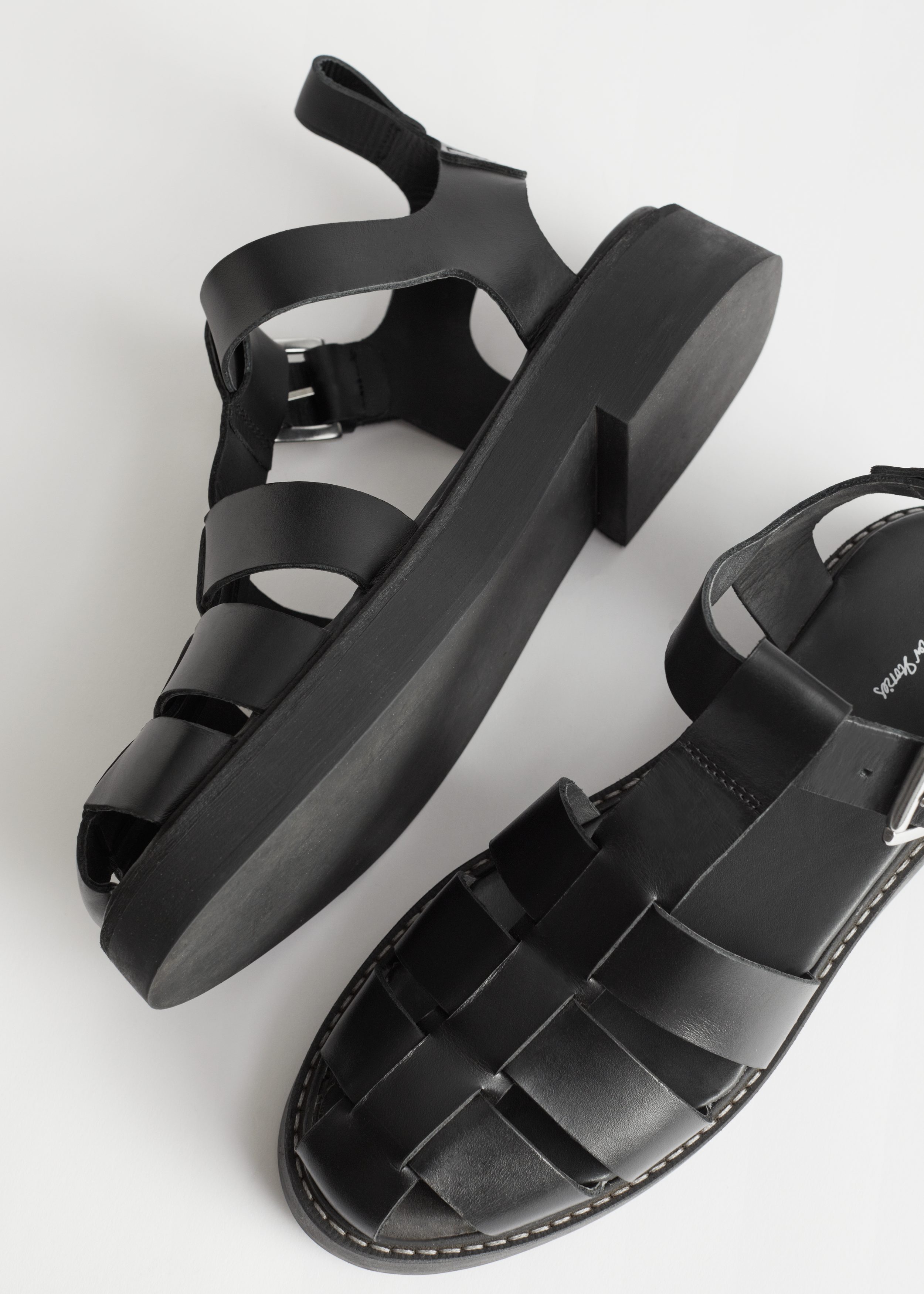 “& Other Stories” Chunky Leather Gladiator Sandals Black & OTHER STORIES Chunky Leather Gladiator Sandals in Black