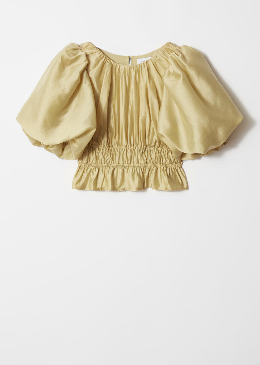 & Other Stories Ruched Balloon-sleeve Blouse In Yellow