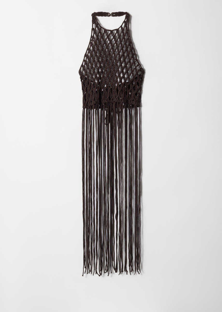 & Other Stories Fringed Macramé Halterneck Top In Brown