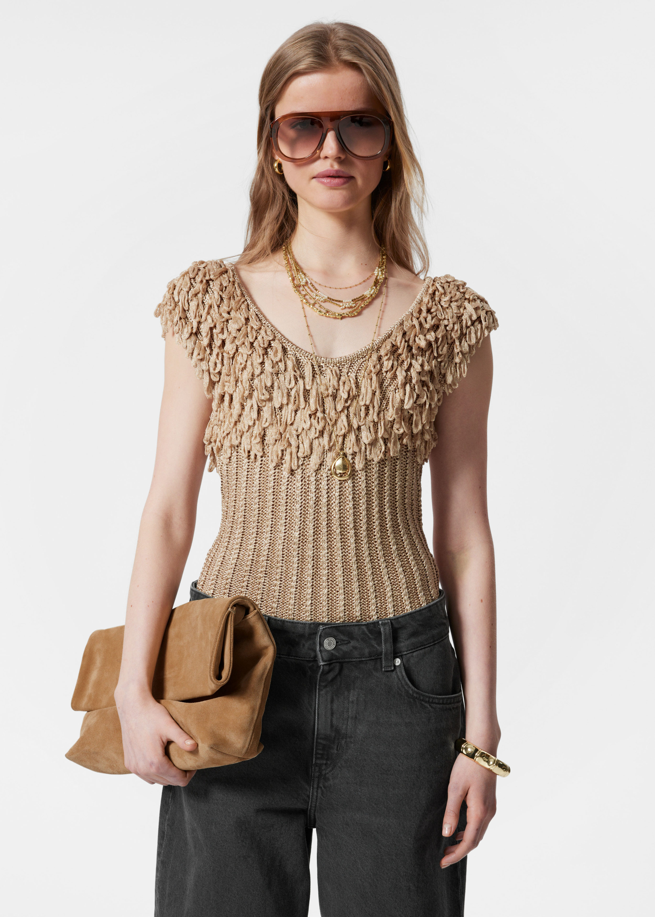 Fringed Rib-Knit Top - Beige - & Other Stories BE