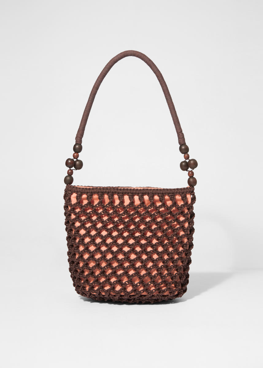 Bead-Detail Crocheted Bucket Bag - Brown