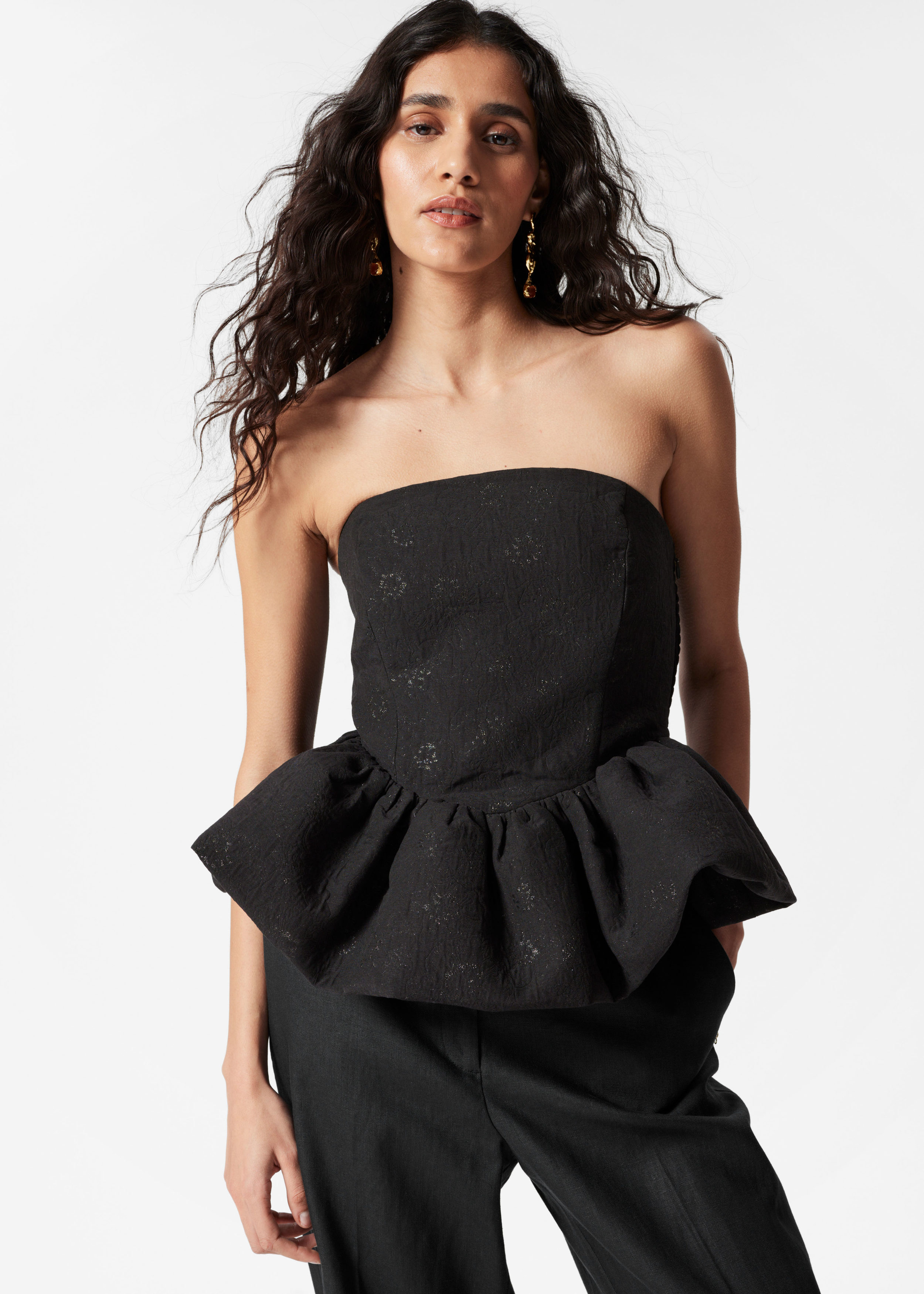Bandeau Peplum Jacquard Top - Black - & Other Stories BE