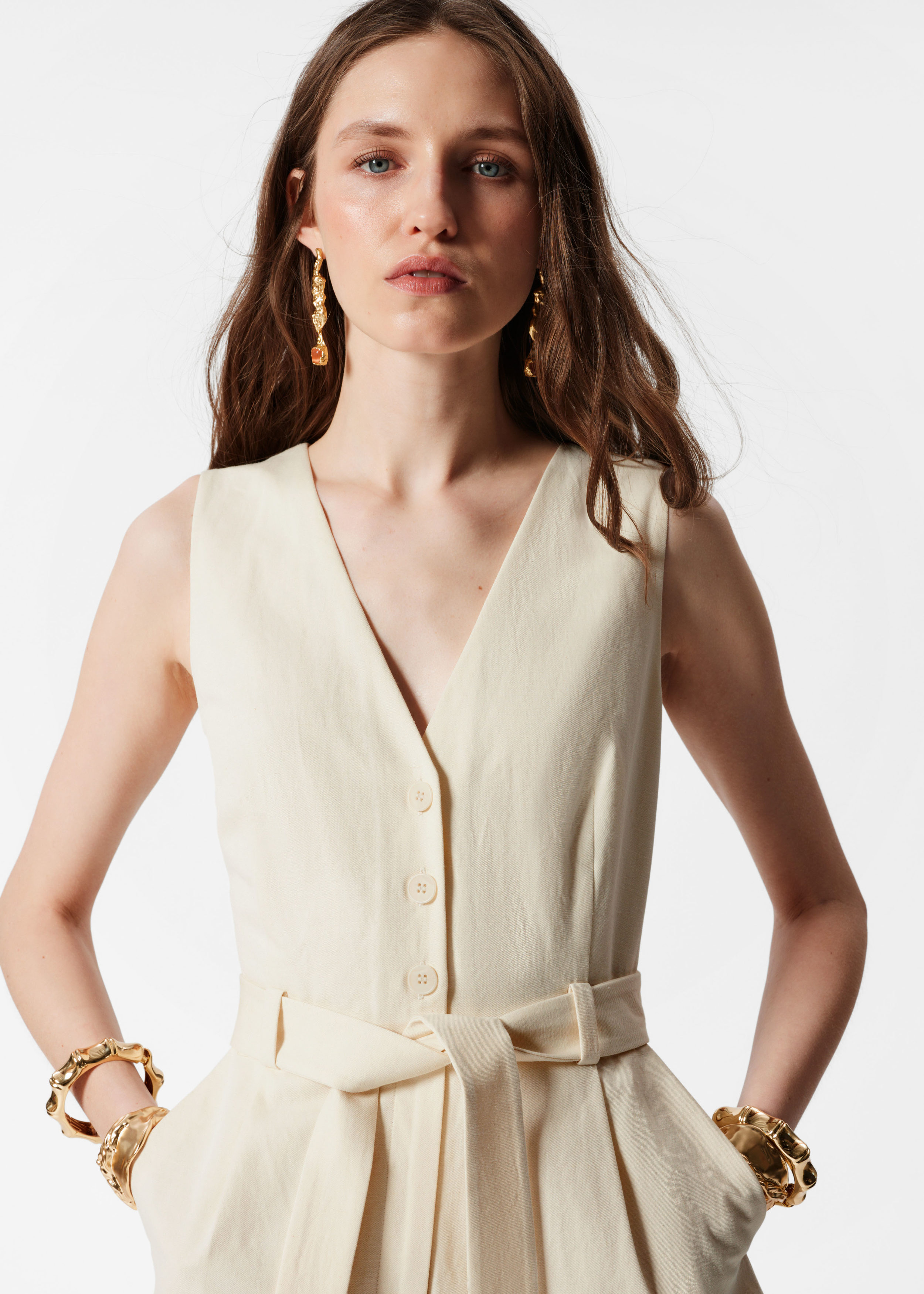 【新品タグ付】CLANE CORDUROY JUMPSUIT ブルー 限定 1 Belted Corduroy Jumpsuit - Light Yellow - Jumpsuits