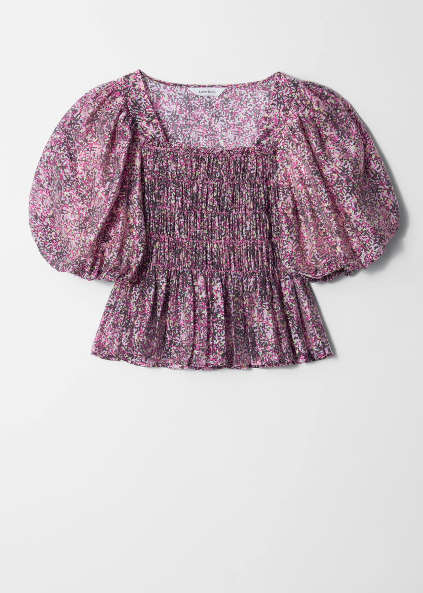 & Other Stories Smocked Puff-sleeve Blouse In Pink