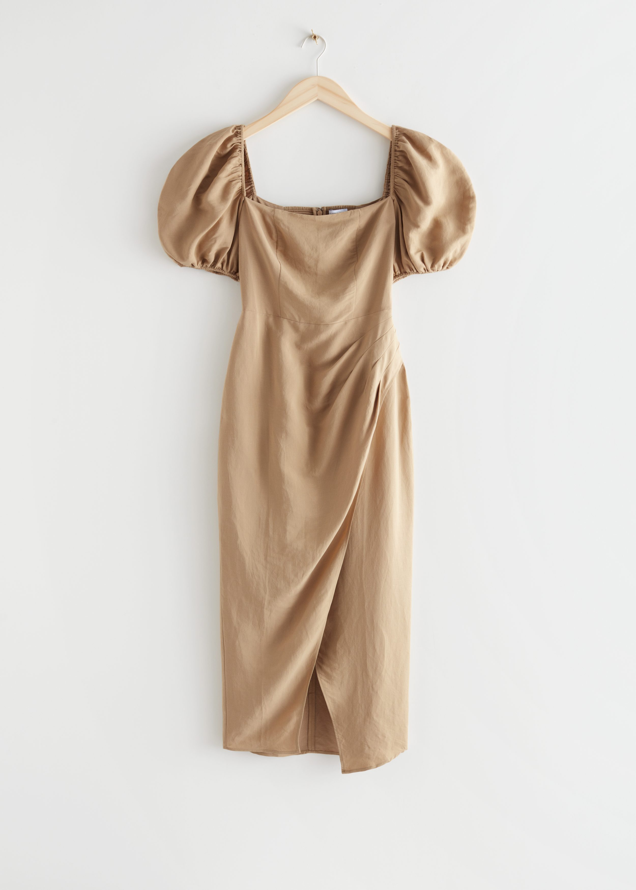 Fitted Puff Sleeve Midi Dress - Beige - & Other Stories BE