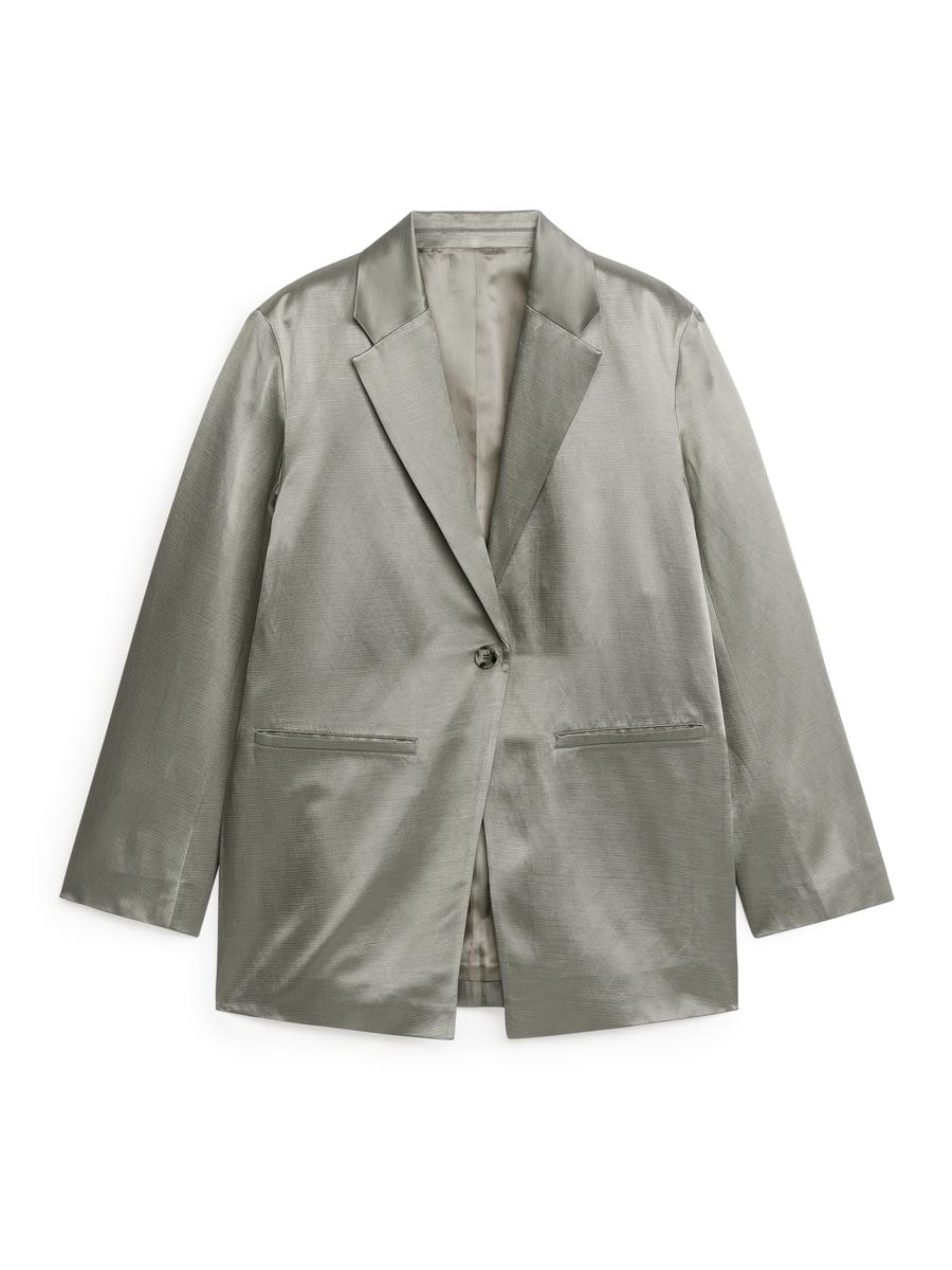 Oversized Satin Blazer Grey Women ARKET DK