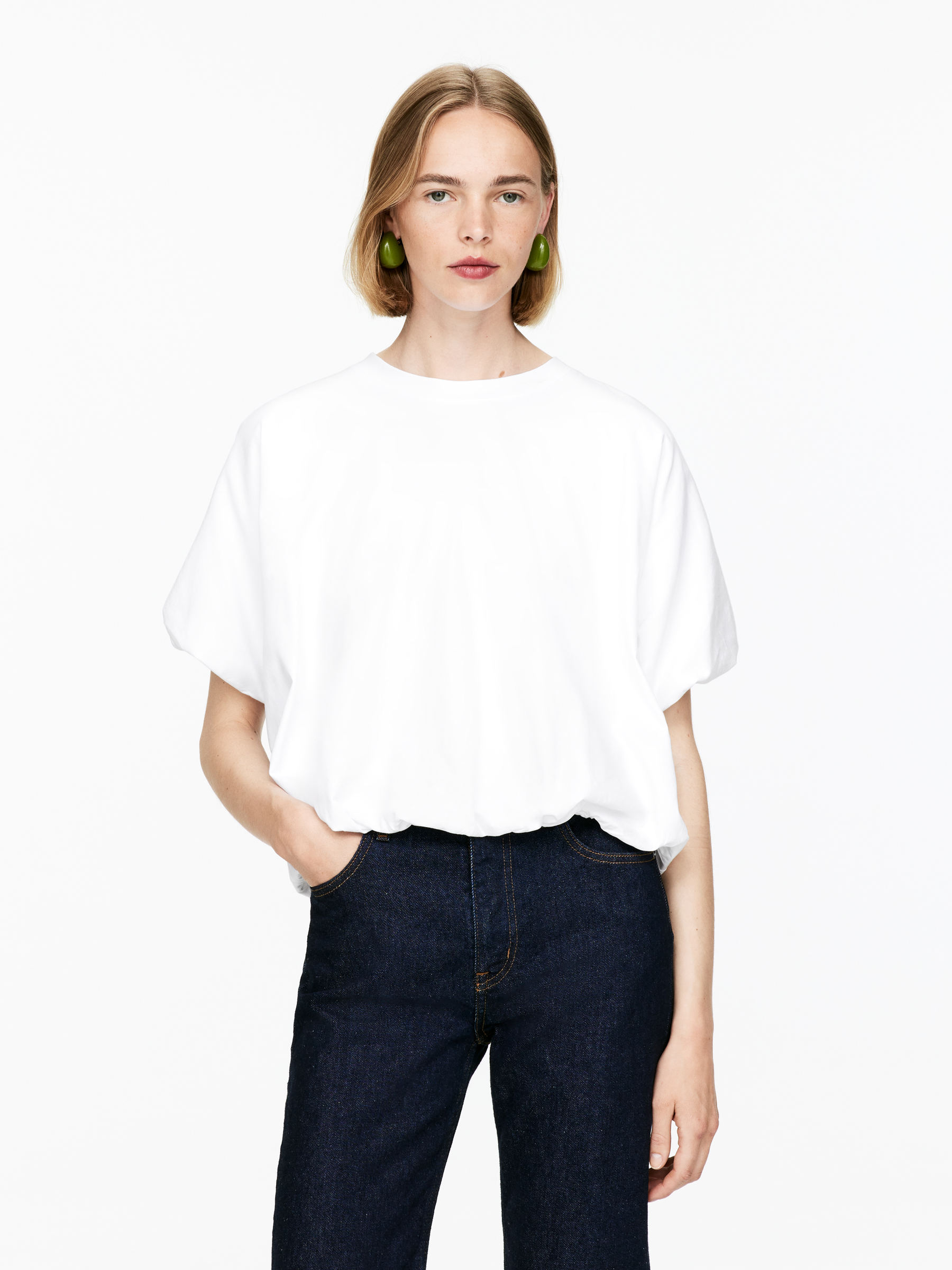 Bubble-Hem T-Shirt-#FFFFFF-15628