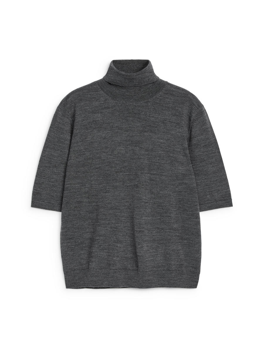 Short-Sleeve Roll-Neck Jumper-Grey-12427