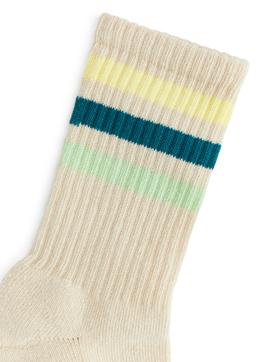 Sporty Cotton Socks - White/Yellow/Turqouise - Women - 0992388019