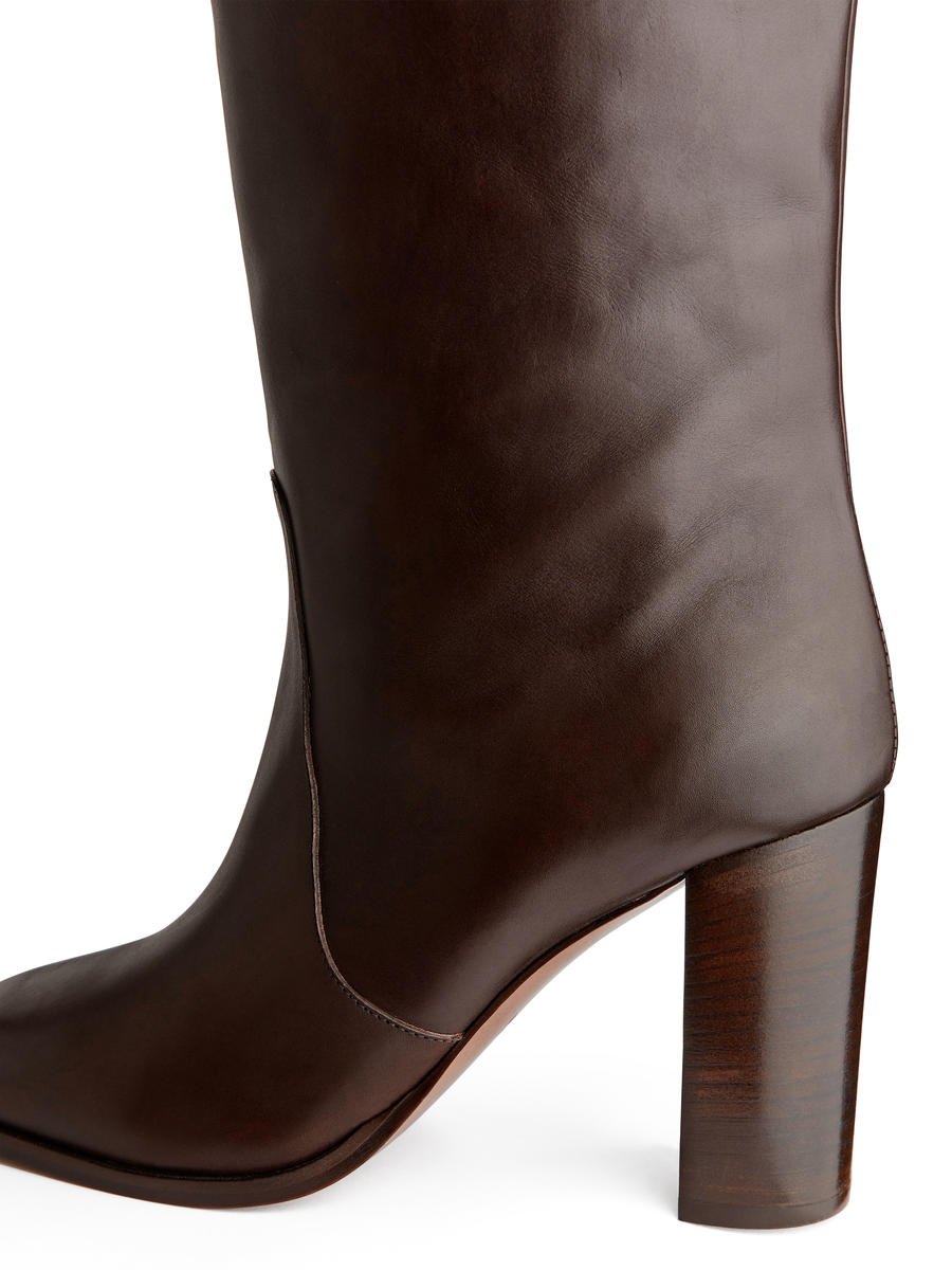 Knee-High Leather Boots - Brown - Women - 1195964002