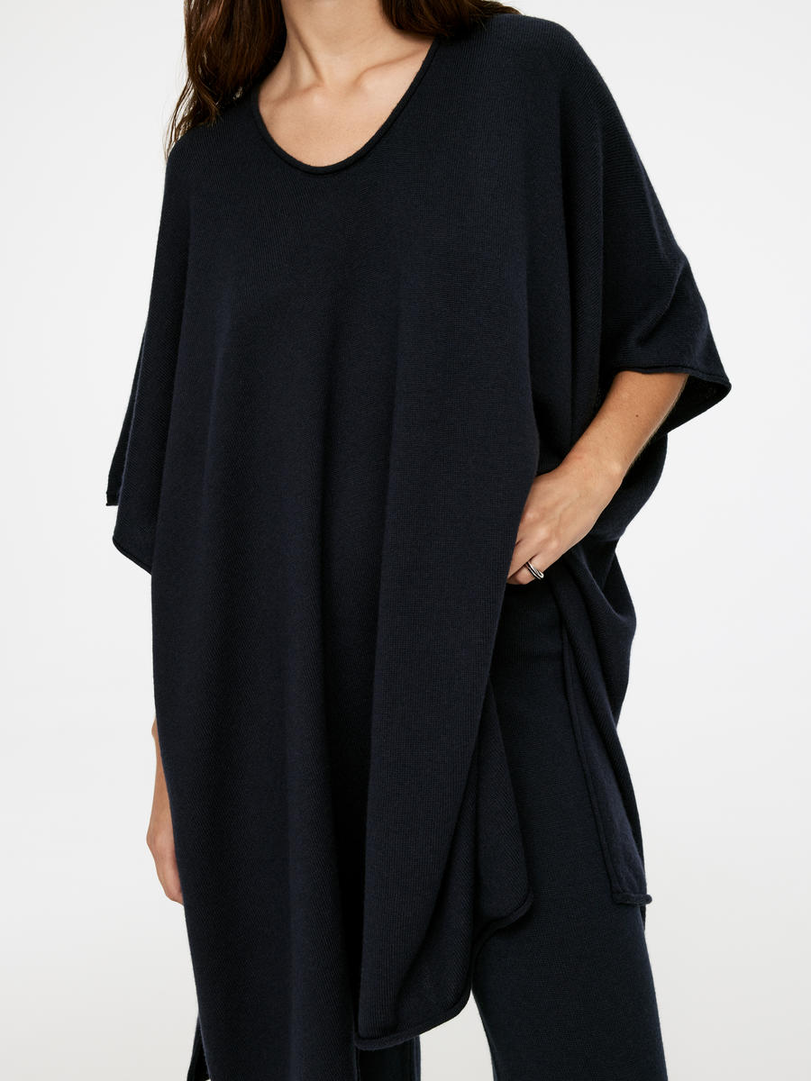 U-Neck Wool Cape-#2B2C32-13293