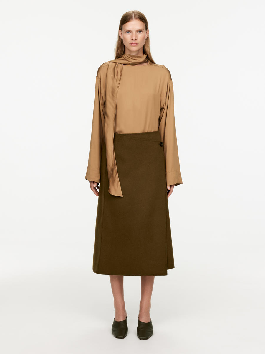 Wool-Blend Doublé Skirt - Olive - Regular fit - Women - 1246125001