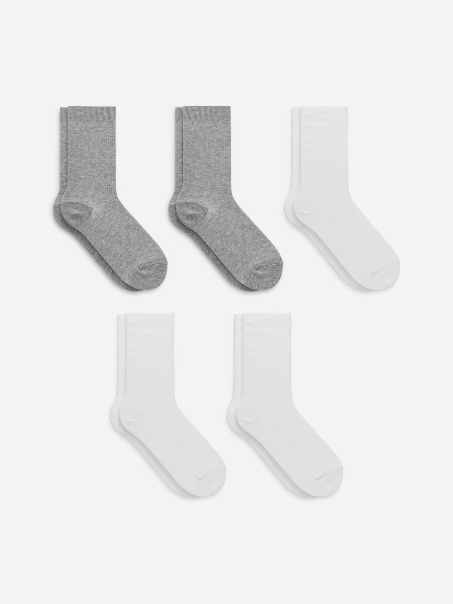 Gerippte Baumwollsocken im 5er-Pack-#FFFFFF-6129