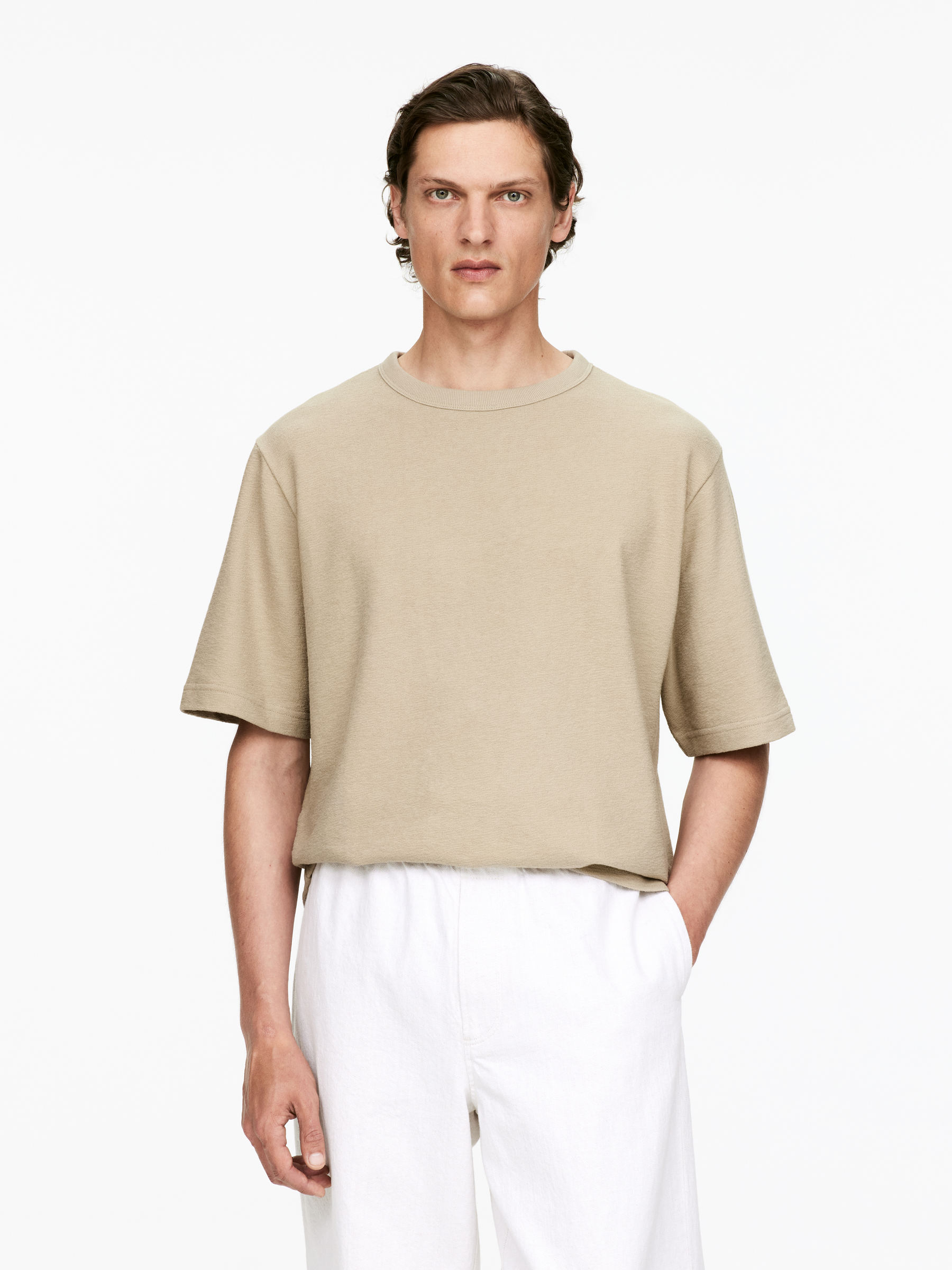 Relaxed Bouclé T-Shirt - Beige - Loose fit - Men - StillMedia/Lookbook - 4