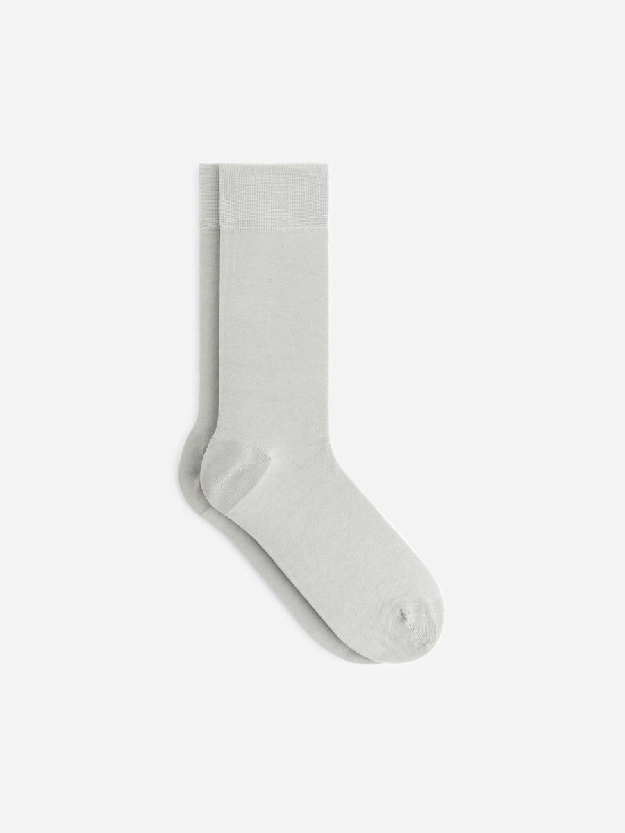 Chaussettes en coton mercerisé unies-Gris-12695