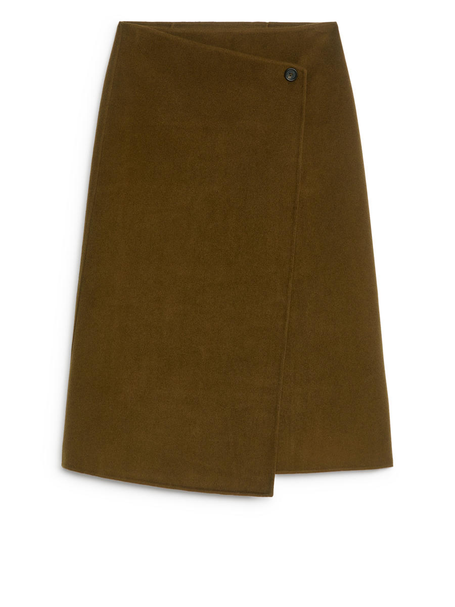 Wool-Blend Doublé Skirt-Brown-12525