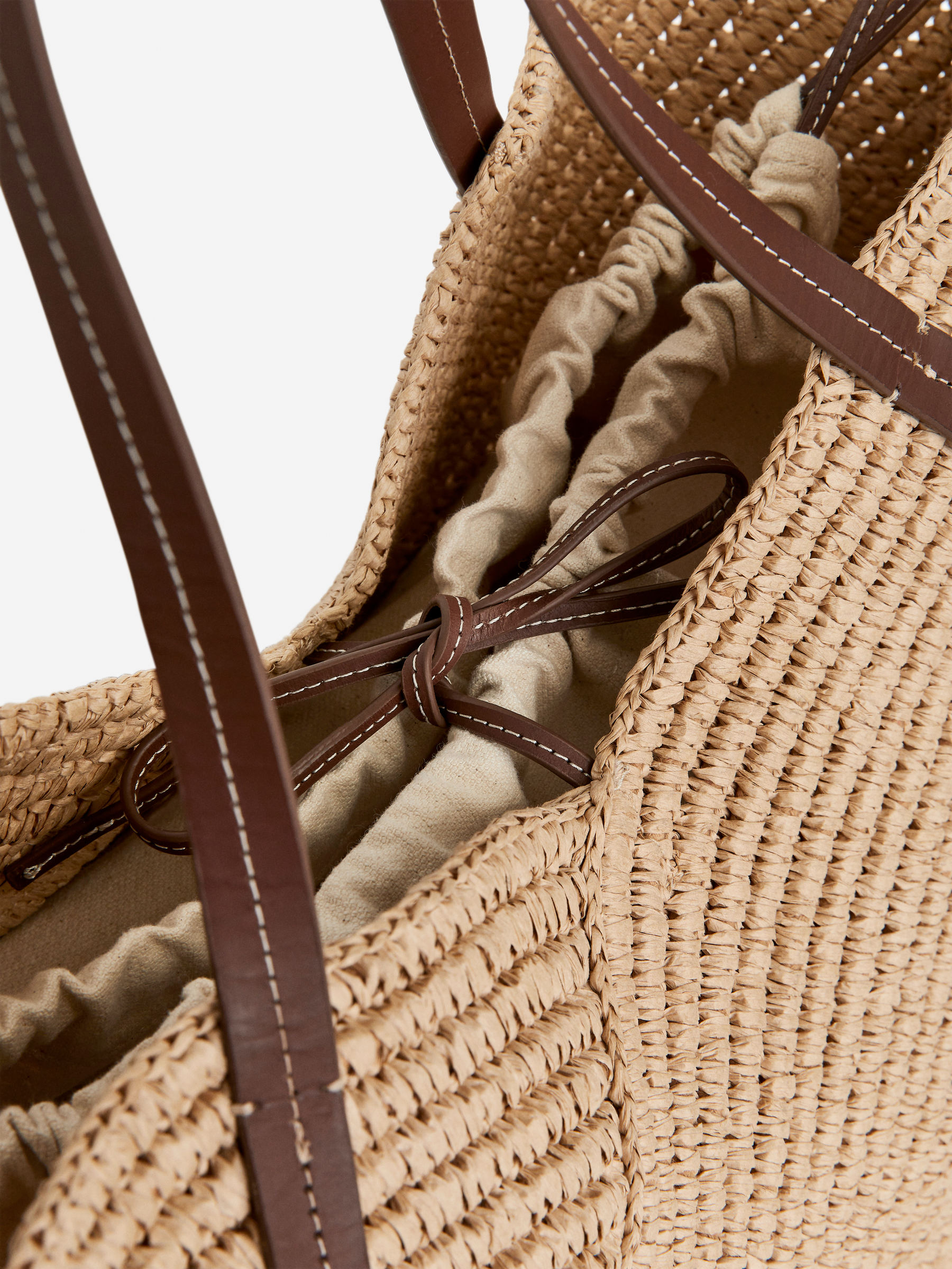 Leather-Detail Straw Tote - Beige - Women - StillMedia/DescriptiveDetail - 2