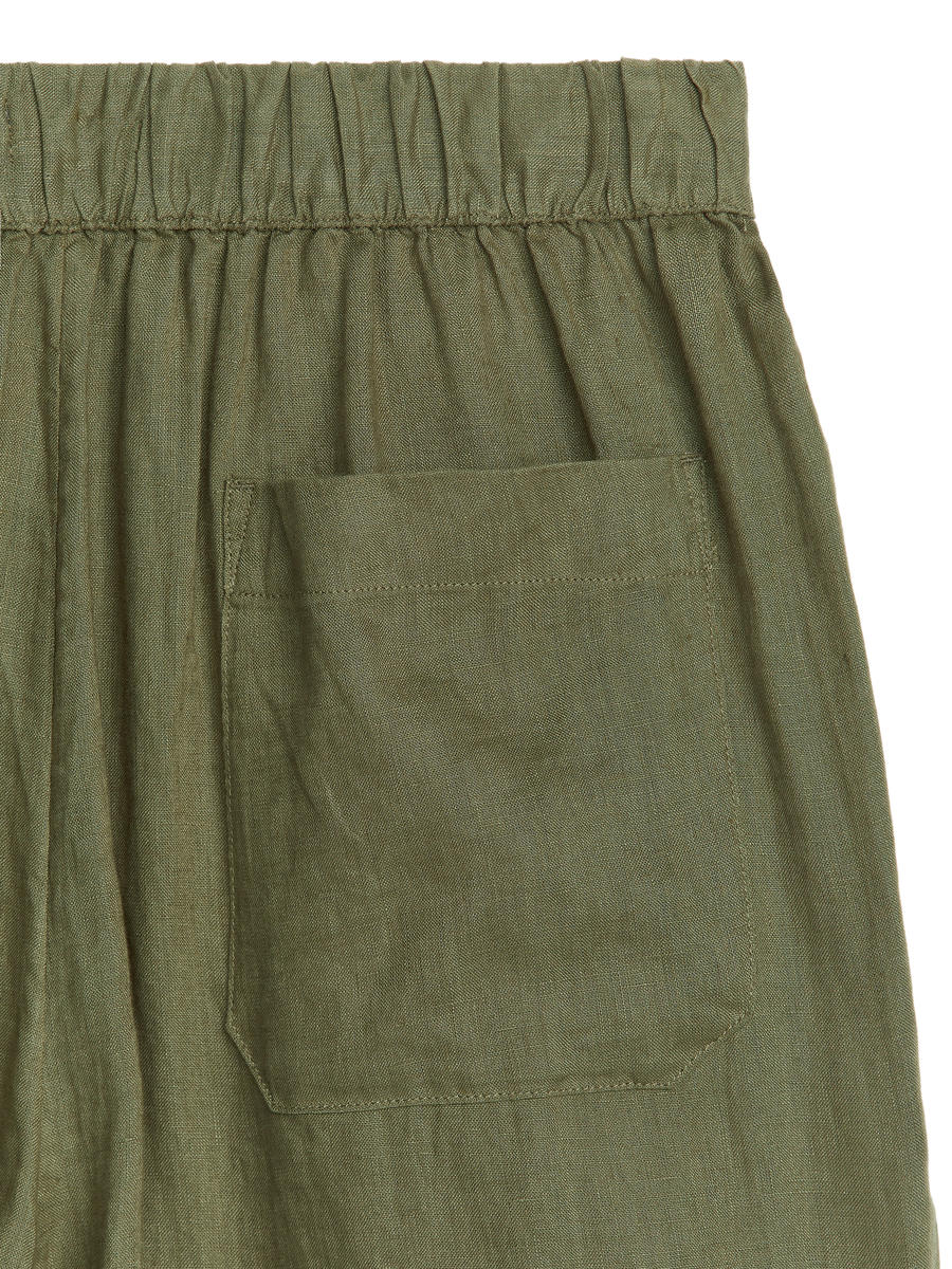 Linen Drawstring Trousers-#636152-9747