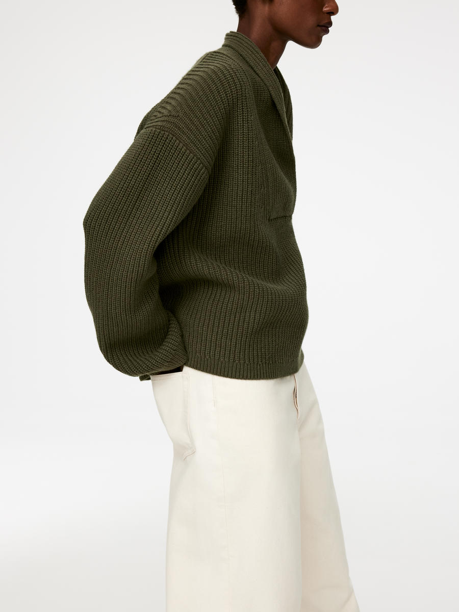 Shawl Collar Jumper - Khaki Green - Relaxed fit - Women - 1235634003