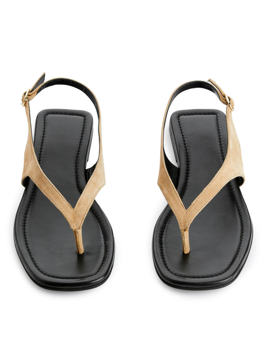 Suede Thong Sandals-#A76F43-8363