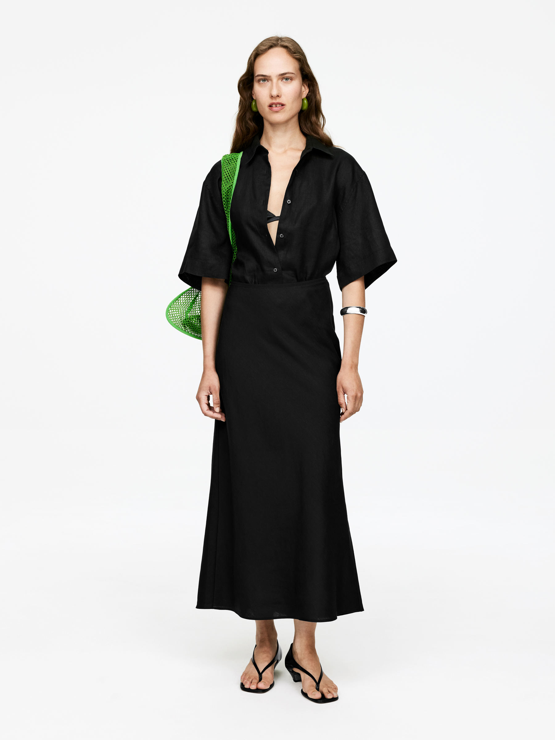 Linen-Blend Skirt-#272628-15483