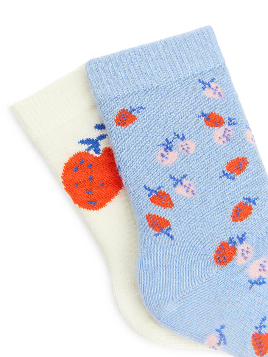 Cotton Socks, 2 Pairs - White/Blue - Children - 1226420002