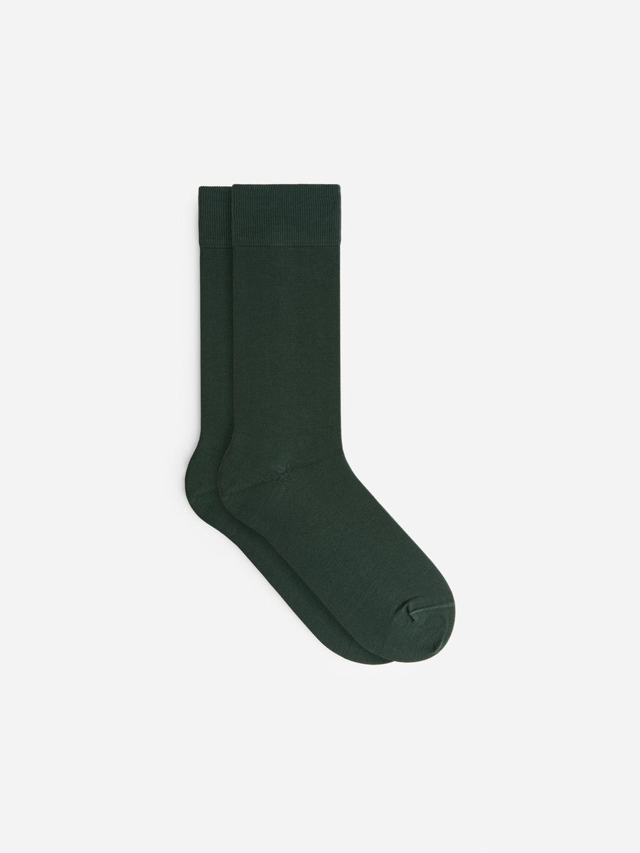 Chaussettes en coton mercerisé unies-Vert-9988