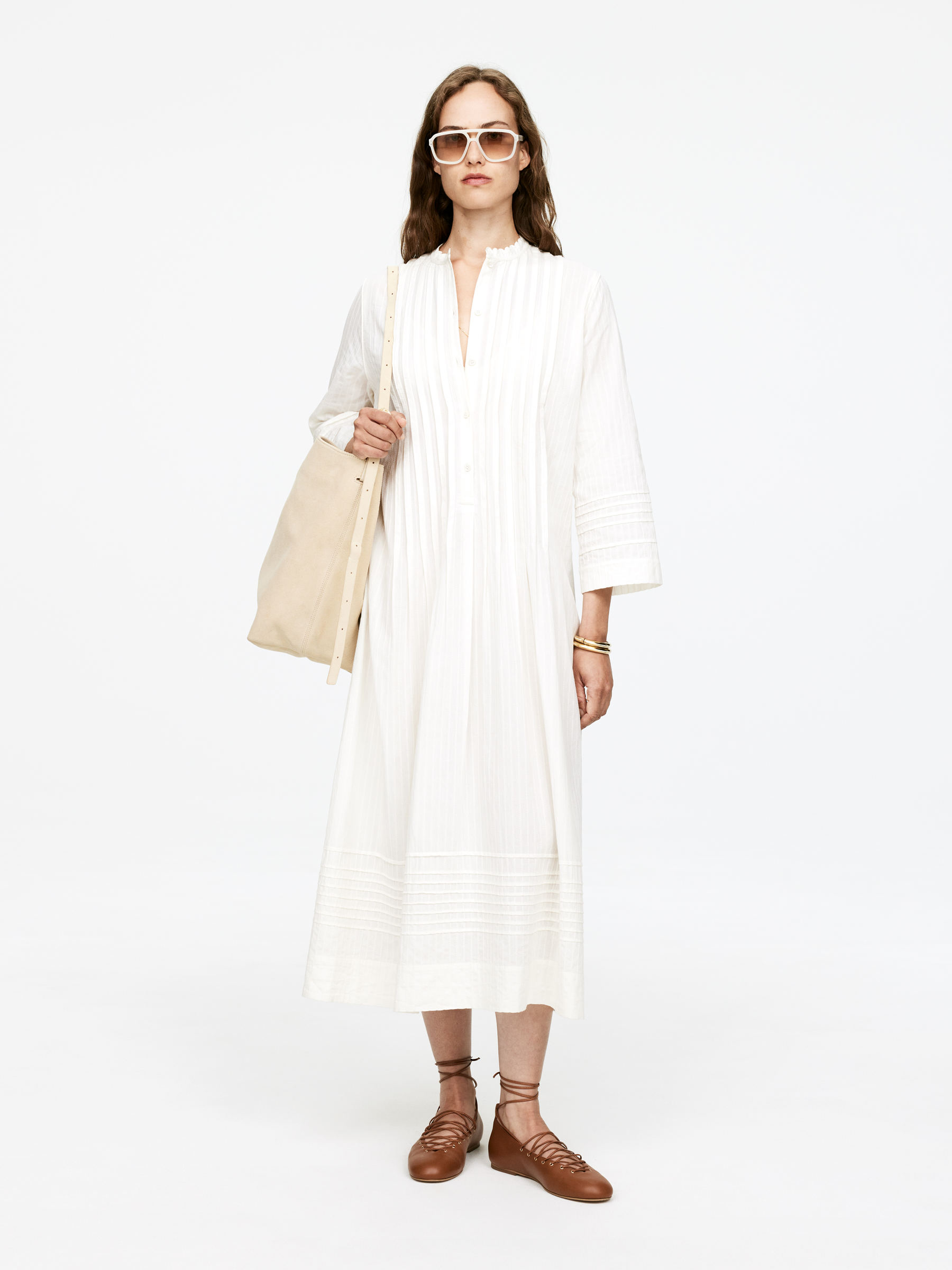 Pintuck Dress-#F4F3E9-15806