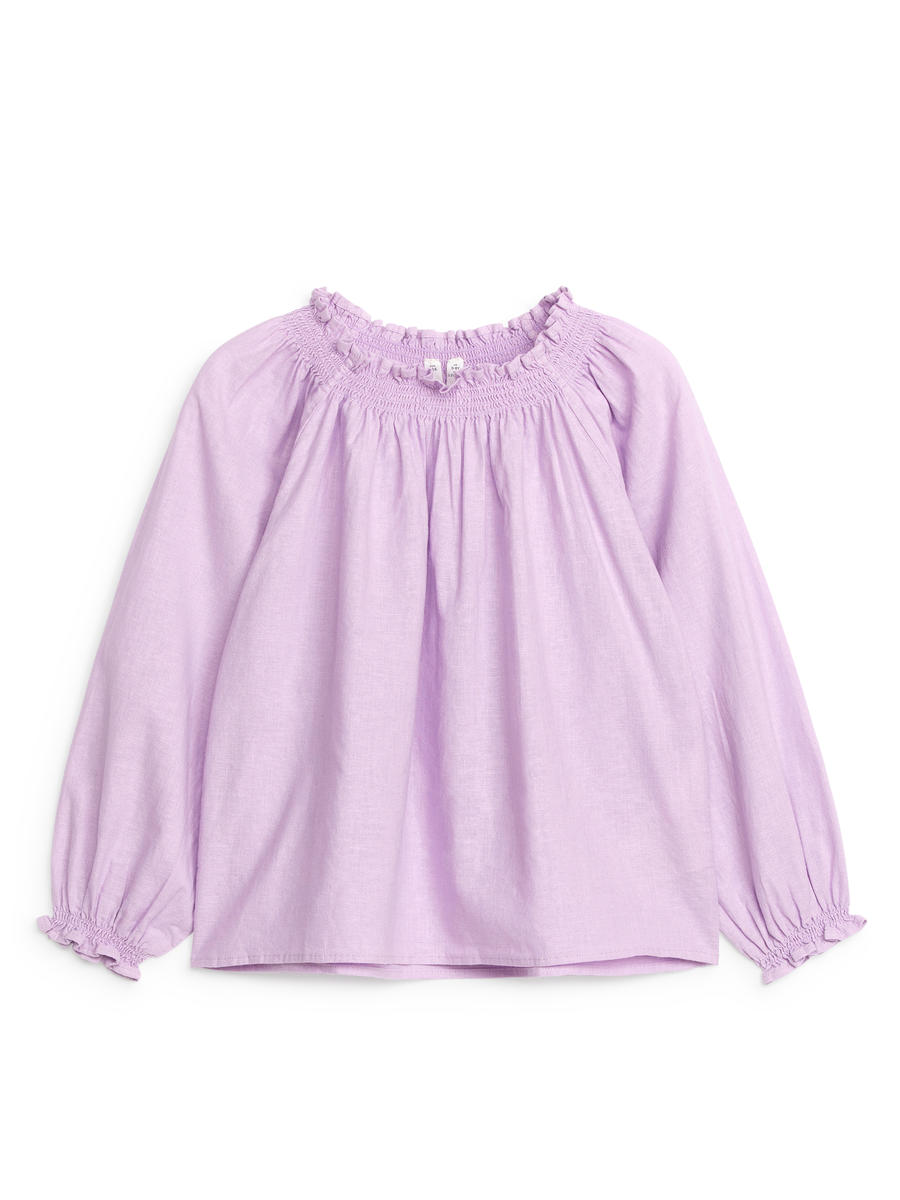 Gathered Linen Blouse - Lilac - Oversized - Children - 1166487003