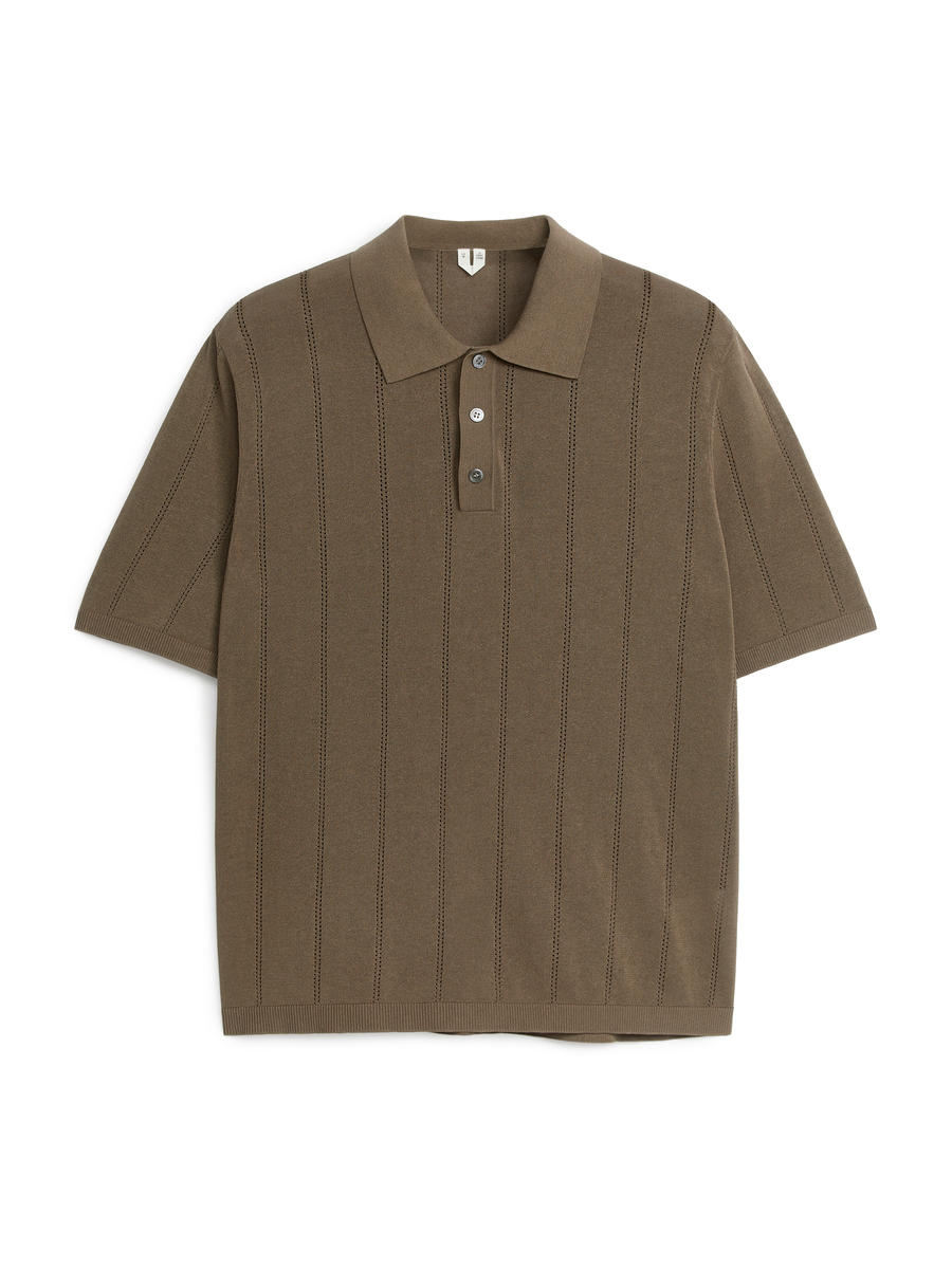 Pointelle-Knit Polo Shirt-#6C655F-7624