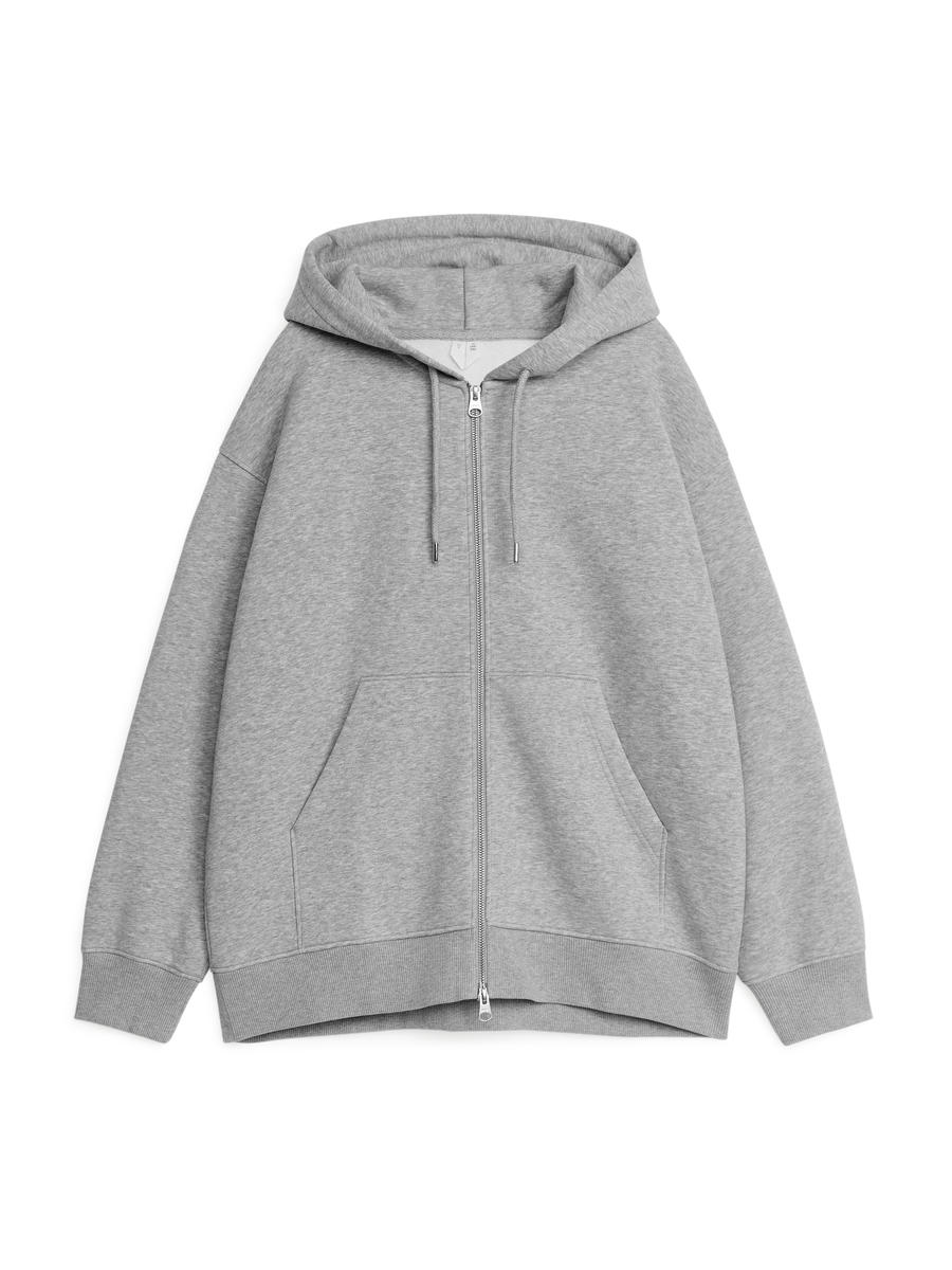 Relaxed Zip Hoodie-#7C7D81-6709