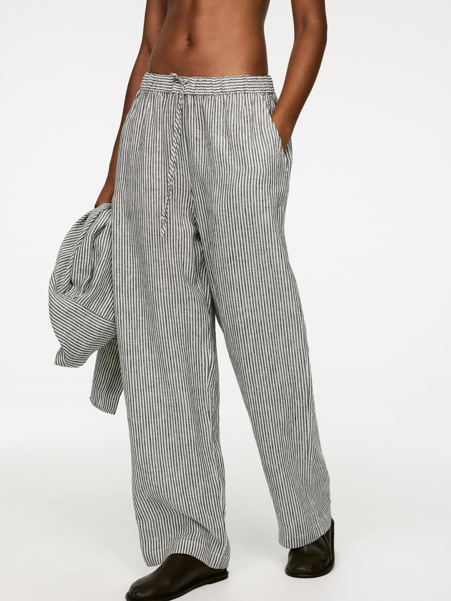 Linen Drawstring Trousers-#272628-1488