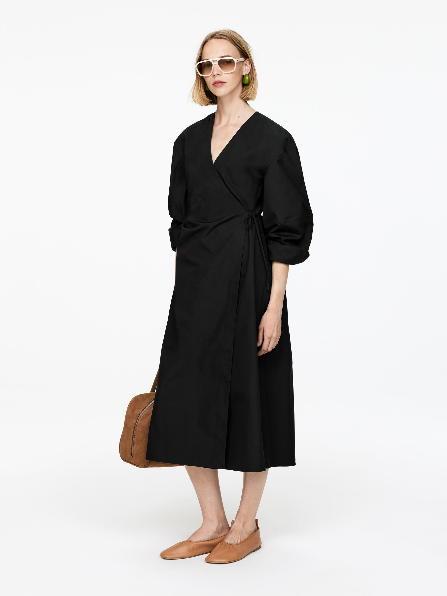 Cotton Wrap Dress - Black - Regular fit - Women - StillMedia/Lookbook - 3
