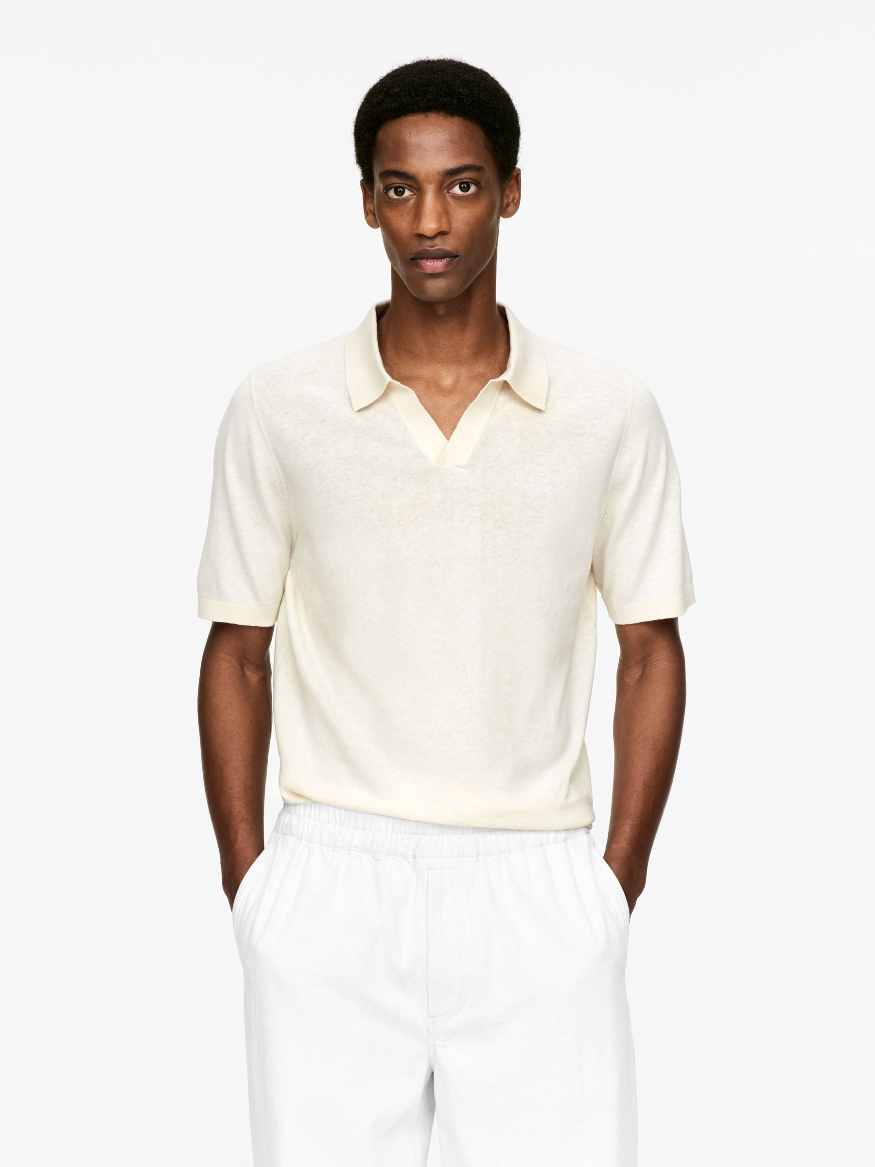 Cotton Linen Polo Shirt-#F0E8E0-2041