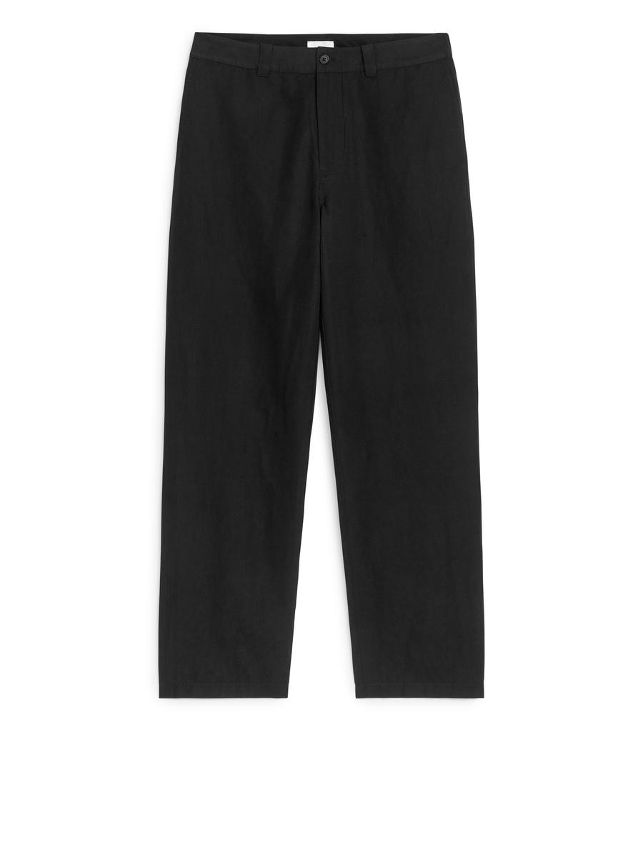 Pantalon en lin et coton-Noir-13216