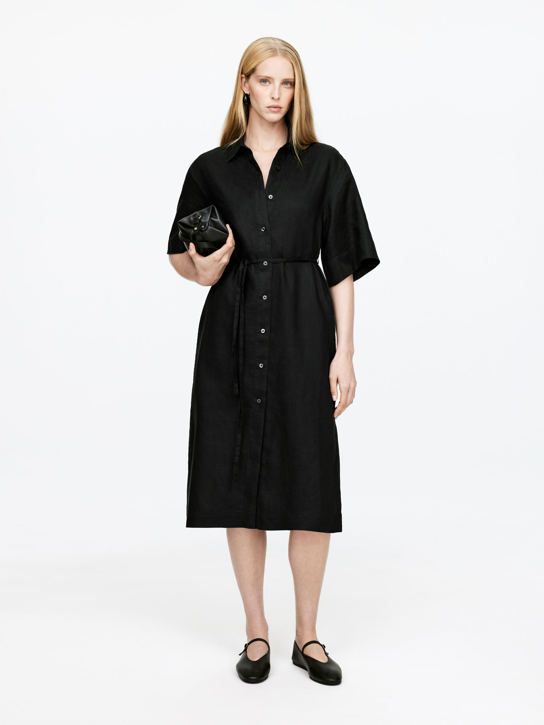 Linen Shirt Dress-#272628-15324