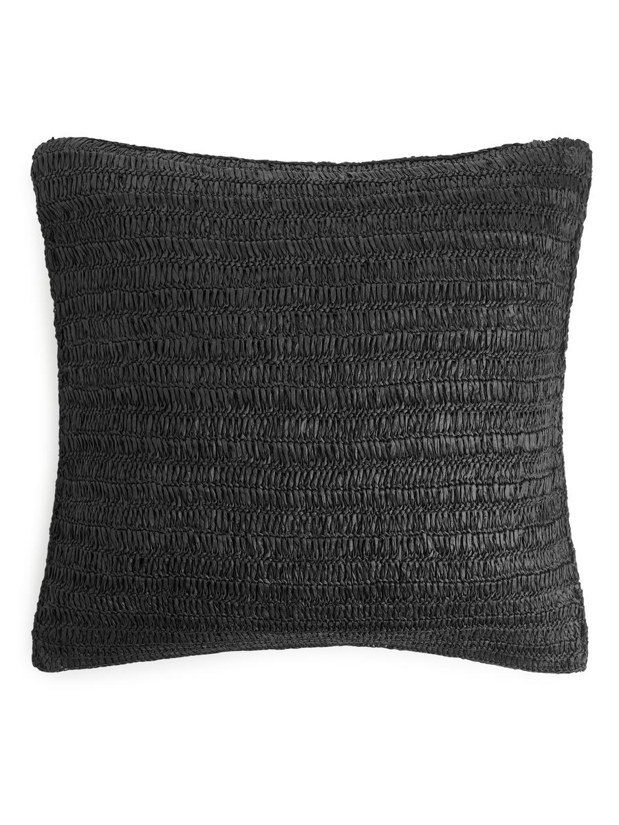 Raffia Straw Cushion Cover 50 x 50 - Black - Homeware - 1070451001