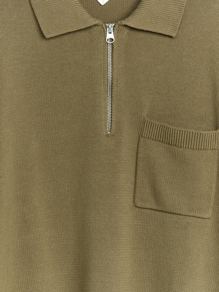 Baumwollpullover mit kurzem Reißverschluss - Khaki - Regular Fit - Men - 1216404003