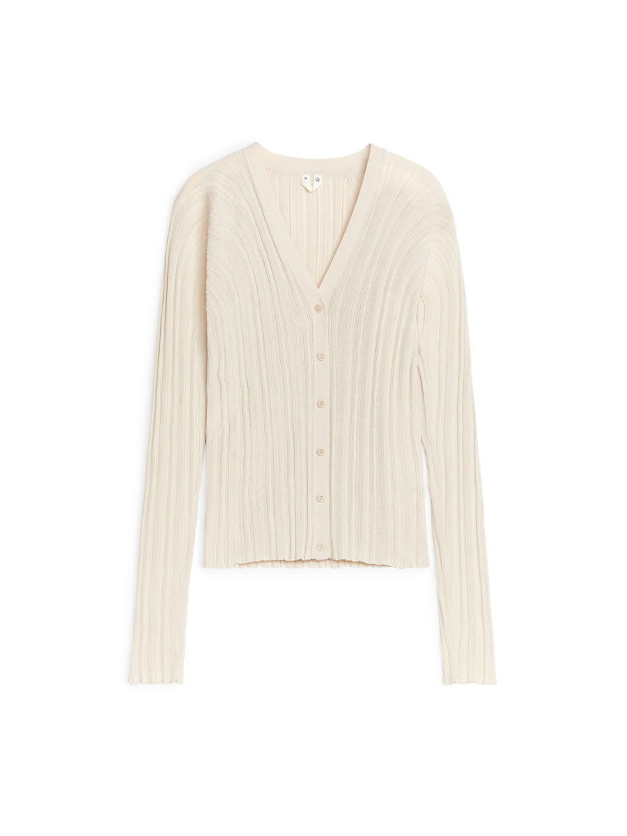 Rib-Knitted Cardigan - Light Beige - Slim fit - Women - 1224448001