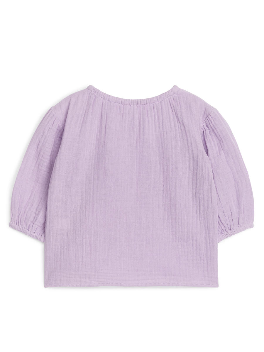 Puffy Cotton Muslin Blouse-Purple-7437