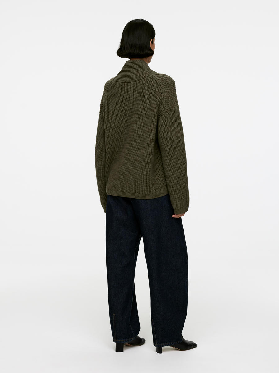 Shawl Collar Jumper - Khaki Green - Relaxed fit - Women - 1235634003