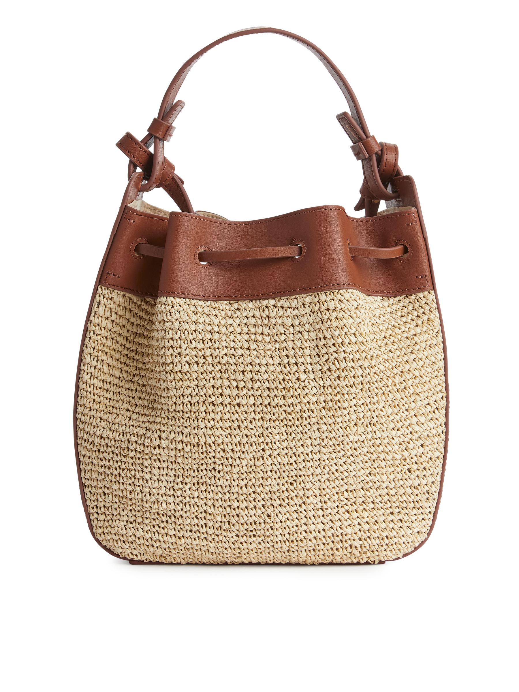 Leather Trimmed Straw Bag - Beige/Brown - Women - StillMedia/DescriptiveStillLife - 5