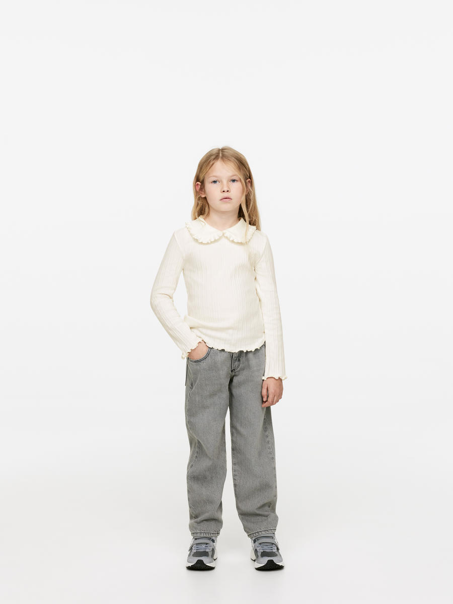 Haut en maille pointelle à col volanté - Blanc cassé - Regular fit - Enfant - 1216057005