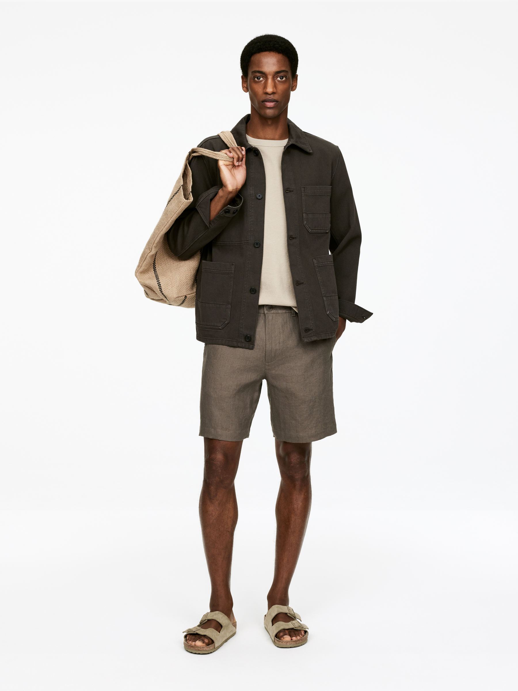Linen Shorts-#6C655F-15437