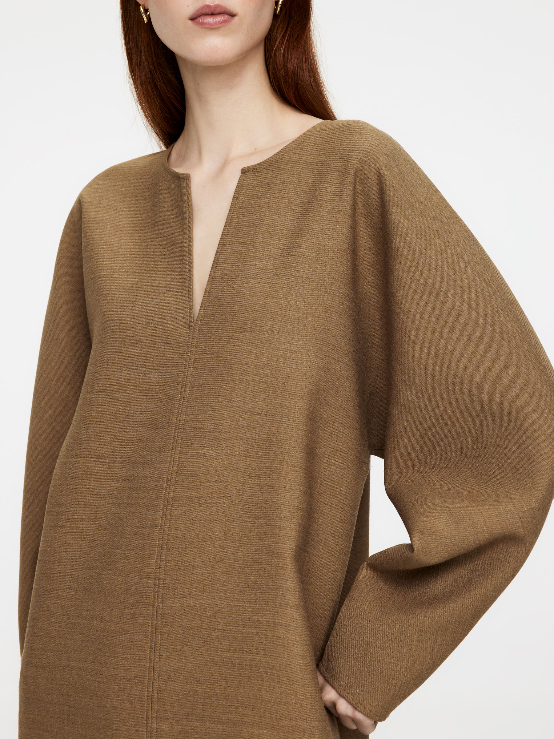 Wool-Blend Tunic Dress - Dark Beige - Loose fit - Women - 1256541001