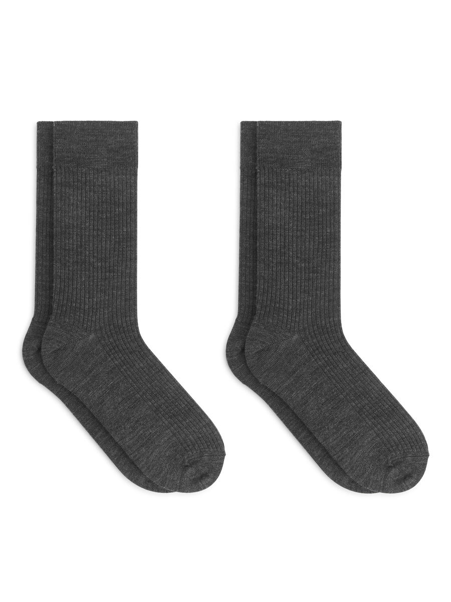 Gerippte Socken aus Wollmischung, 2 Paar-#494A4F-12237